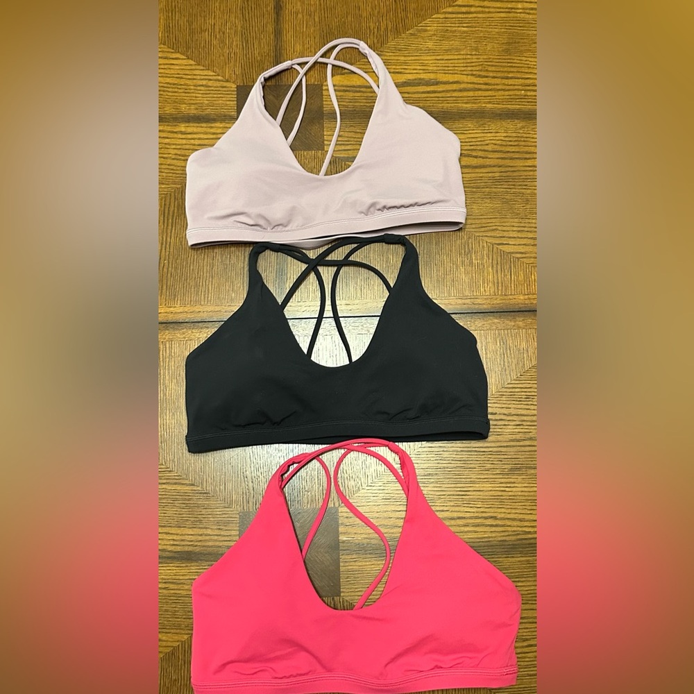 LULULEMON Energy Sz 12 Black Pink Lav Strappy Racerback Sports Athletic Bra Lot